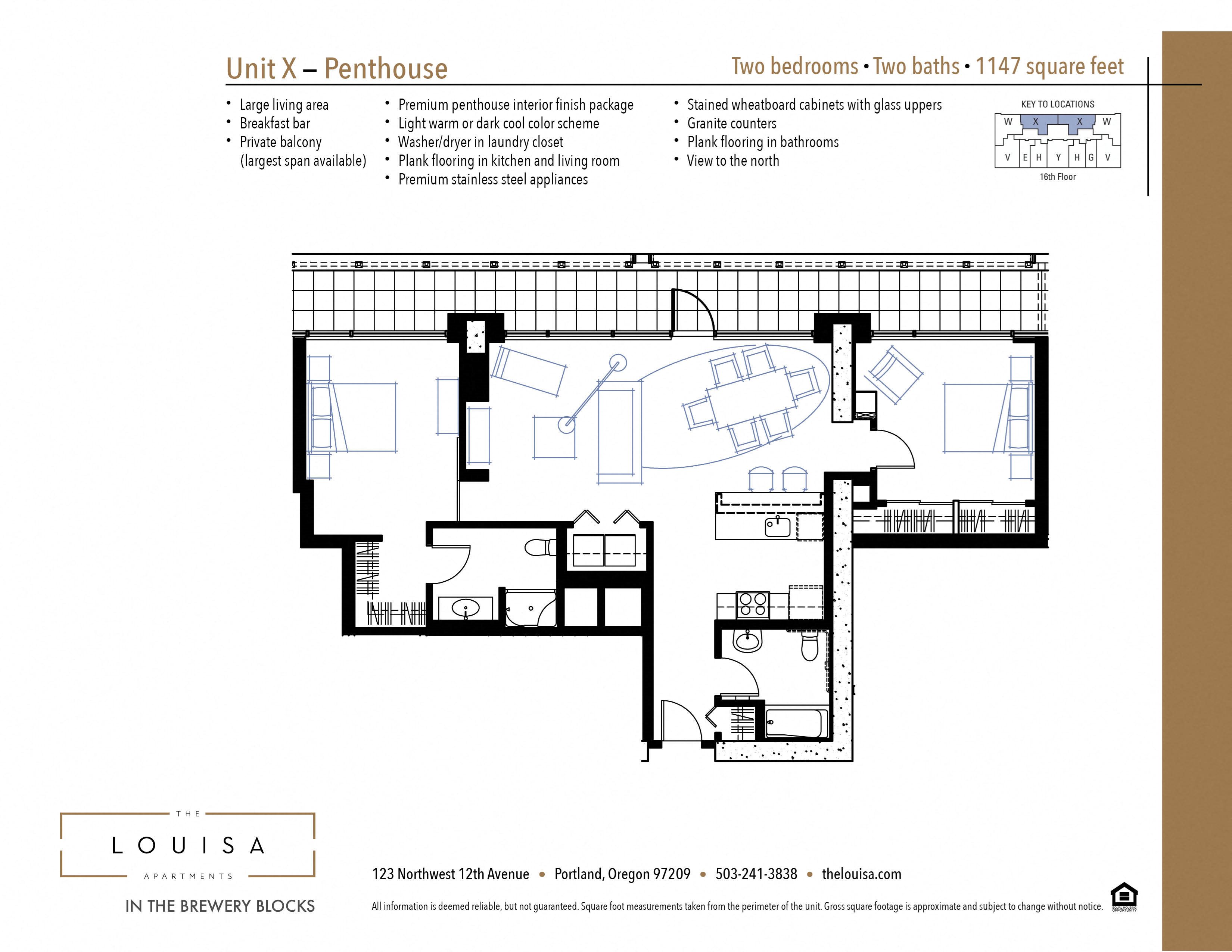 2 Bed 2 Bath (XPenthouse) Floor Plan 2 Bed 2 Bath (XPenthouse) Floor Plan at The Louisa Apartments in Portland, Oregon